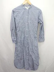 ◇ ⊂ アーバンリサーチ ストライプ柄 長袖 ロング スタンドカラ―デザイン柄ワンピース サイズone ブルー系 レディース E  【1507080007060】