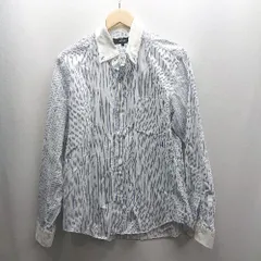 ◇ ⊂ COMME CA ISM コムサイズム ボーダー柄 長袖 ブラウス サイズL ブルー系 メンズ E  【1503050012638】