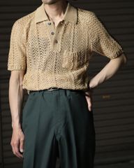 90s ざっくりメッシュ テープヤーン 半袖 サマーニット ポロシャツ ベージュ 90s 00s ざっくり メッシュ テープヤーン 半袖 ニット ポロ ベージュ