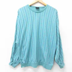 XL/古着 長袖 ビンテージ Tシャツ メンズ 90s コットン クルーネック 青緑 ストライプ 25aug28 中古