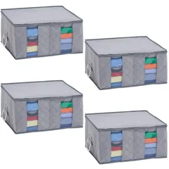 【即日発送】衣類用 収納袋 グレー 4枚組 不織布 仕切り付き 持ち手付き 収納ケース 衣装ケース 収納ボックス ソフトケース アストロ 衣装ケース 折りたたみ 179-07