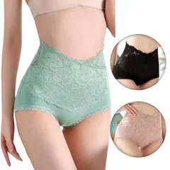 [Quikaboo] 綿 レースハイウエストショーツ 3枚セクシー シームレス スタイルアップ 補正下着 ヒップアップ おなかコントロール パンティ 高通気性と伸縮性 抗菌 パンツ 女性美形 ハイライズ 蒸れない (JP [ピンク·ブラック·グリーン] [L]
