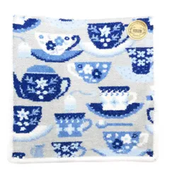 フェイラー FEILER レポシニネン WEB限定 ハンカチ ハンドタオル カップ柄 総柄 白 ホワイト 青 ブルー /GV
