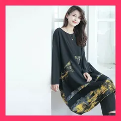 ★スタッフおすすめ★【2023年新作】【L?LL】アート柄イレギュラーチュニック ブラック[02] アート柄イレギュラーチュニック おすすめ おしゃれ　★売れ筋★　大人気 11638678