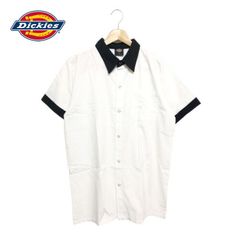 新品 Dickies ディッキーズ シェフシャツ 半袖 2トーンカラー 無地 サイズ：XS　ホワイト×ブラック
