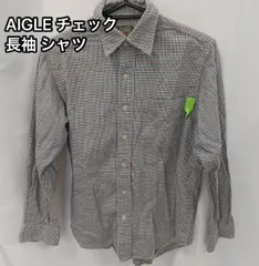 AIGLE エーグル メンズ シャツ XS 表記 M 相当 長袖 コットン100 先染め 千鳥格子 チェック柄 ブラウン ブルー マルチカラー カジュアル アウトドア ワーク きれいめ 春 秋 冬 ユーロフィット ボタンダウン トップス 綿100 男性用 正規