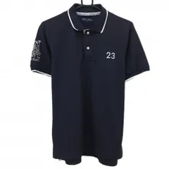 【超美品】23区ゴルフ 半袖ポロシャツ ネイビー×白 ロゴ刺しゅう 襟袖口ライン  メンズ L ゴルフウェア 23区