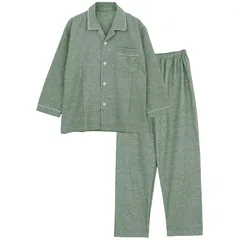 【新品】 [カイタックファミリー] [SUIMIN CARE] スイミンケア 日本製 メンズ わたもうふ パジャマ あったか 綿100％ 無地 シャツ 長袖 無地 秋 冬 (3L, グリーン) 1
