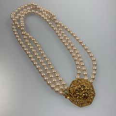 Vintage Pearl Gold 3連ボールチェーン ネックレス パール - メルカリ