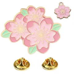 【数量限定】和風 デザイン シリーズ 【留め具の予備＋1個セット】／ さくら 桜 ピンバッジ 富士山 日の丸 ／ (桜3輪＋チャーム)