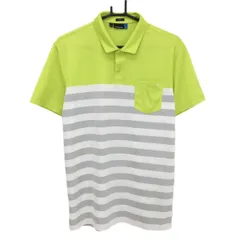 【超美品】ジェイリンドバーグ 半袖ポロシャツ ライムグリーン×白×グレー 一部ボーダー  メンズ L ゴルフウェア J．LINDEBERG