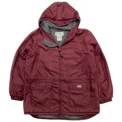 80s 90s ☆ L.L.Bean 裏フリース ナイロンジャケット ナイロンパーカー バーガンディー キッズXL メンズML相当 古着 エルエルビーン■AD275