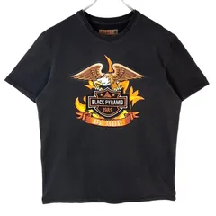 ブラックピラミッドBlack Pyramid半袖Tシャツ動物アニマル鷲デカ刺繍Harley DavidsonハーレーダビッドソンBIKEバイクモーターサイクル黒ブラックフェードvintageヴィンテージ40621