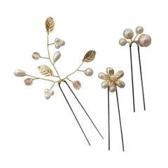 ゴールド / 40690 ヘア アクセサリー パール ビジュー 髪飾り クリップ ピン コーム ヘッドドレス 結婚式 披露宴 2次会 1.5次会 ヘアアレンジ ヘアー ピン おしゃれ 花かんむり 大 浴衣用 2カラー 3個 セット UPTS40690 (GOL