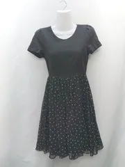 ◇ ⊂ ZARA BASIC ドット柄 切り替えデザイン 半袖 膝下丈 ワンピース サイズXS ブラック ホワイト レディース E  【1501230001106】