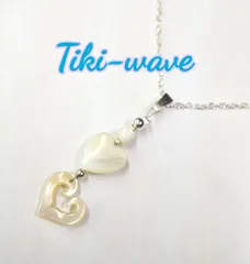 ハワイアンネックレス  ホワイトシェル ２連ハート＆シルバーチェーン S-329