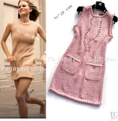 シャネル ワンピース CHANEL プリティ ピンク コットン サマー さらり ニット スリップ ワンピ付 ふんわり 着心地抜群 美品 36 38 カールラガーフェルド作
