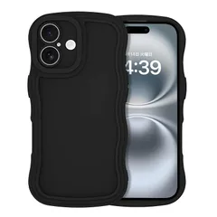 GUAGUA iPhone16 ケース ウェーブ いPhone 16 うねうね カバー スマホケース 可愛い 韓国 おしゃれ 人気 ソフトTPU バンパー 耐衝撃 超軽量 薄型 滑り止め ワイヤレス充電対応 ストラップホール付き アイフォン 16 6.1イ 0