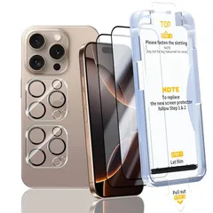 【 画期的なガイド枠・０失敗】 対応 iPhone 16 proガラスフィルム 【2枚液晶保護+2枚レンズ保護+ガイド枠】アイフォン16 pro フイルム 【 国産旭硝子素材 - 高 品質】 強化ガラス いphone16 pro 保護フィルム 貼り付け簡単 0