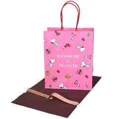 コーチ 紙袋 スヌーピー COACH ピーナッツ コラボ スヌーピー プリント ショップバッグ 純正紙袋 布袋 リボン付き ギフトキット プレゼント セット ピンクマルチ 20221029B