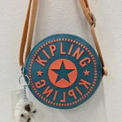 5241　良品　Kipling キプリング　 ミニバッグ　ショルダーバッグ　ポシェット　クロスボディ　肩がけ　斜めがけ　サークルバッグ　サークル型　円形　ラウンド型　ミニサークルクロスボディ　ブルー系　水色系　コーラルオレンジ系　モンキーチャーム　ゴリラ