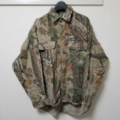 WRANGLER RUGGED WEAR ラングラー 長袖 ボタンシャツ 葉 ツリーカモ XL コットン メキシコ製 古着 大きいサイズ 茶 ブラウン 迷彩 03H1201