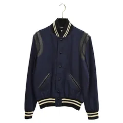SAINT LAURENT PARIS (サンローランパリ) 15AW Teddy Jacket テディ ジャケット レザートリムスタジャンブルゾン ネイビー/ブラック 354718 Y239Wのサムネイル