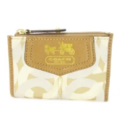 コーチ COACH コインケース 小銭入れ ナイロン レザー 革 オプアート ロゴ リング付き ベージュ 43312 /CK4 ■GY18