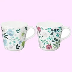 Color:21) アソートペアマグ 340cc_Style:紅茶缶なし_PatternName:ラッピングなし NARUMI(ナルミ) ペア マグカップ アンナ・エミリア 340cc グリーン 花柄 かわいい 2柄セット 大きめ 電子レンジ温め 食洗機対応