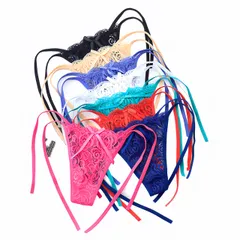 セクシーレースTバックショーツ、花柄総レース、透け感、フィットスタイル (青) [ブルー] [Free Size]