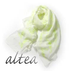 【新品】 altea ／ アルテア　レター 刺繍 ストール イタリア製 刺しゅう ステッチ 大判ストール 綿 コットン 絹 シルク ホワイト ネオンイエロー ｜ オールシーズンのサムネイル