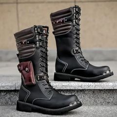 ブーツ バイクブーツ メンズ PU 厚底 バイク用品 バイクシューズ バックパッキングブーツ シューズ レースアップ ハイコンバットブーツ ファッション おしゃれ 防水 メンズブーツ バイクシューズ 冬 ウエスタンブーツ ミリタリー オートバイブーツ 黒