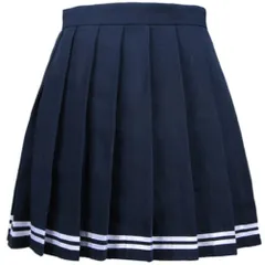 新品 [FUPUONE] 制服スカート 長め 紺 白ライン 女子高生 JK コスプレ プリーツスカート ミニスカート