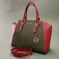 Fc21 MICHAEL KORS マイケルコース シグネチャー 2WAY ショルダーバッグ レッド ブラウン カバン ゴールドチャーム