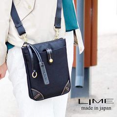 ミニショルダーバッグ スマホ ナイロン ポシェット 革 lime 1723 黒