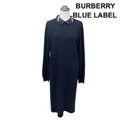 ◆ バーバリーブルーレーベル BURBERRY BLUE LABEL ワンピース 長袖 襟取り外し可能 ネイビー 綿 38 M 9号 レディース H5X023