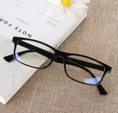 [新品]メガネ★黒縁★クリア★細いフレーム★サイズ★ブルーライトカット有
