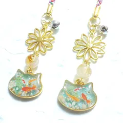 再販/猫と金魚のオルゴナイト根づけストラップ