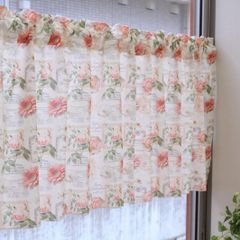 【綿生地カフェカーテン】英文字　花柄　巾145cm×丈70cm　1枚入り