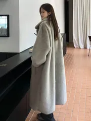 ロングボアコート ボアブルゾン ロング丈 無地  ボアジャケット  ボアコート ジャケット ファーコート アウター フリースジャケット もこもこ 防寒 レディース カジュアル 秋冬 韓国 fanhua12