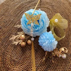 水色牡丹ヘッドアクセサリー♡蝶々簪☆成人式髪飾り♡結婚式ブライダルヘッドパーツ☆