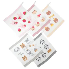 ムコタオル Pela ループ付きタオル ハンドタオル 日本製 泉州タオル 薄手 保育園 5枚セット (女の子柄)