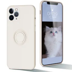 2:iPhone 11 pro max ケース リング付き 回転 シリコン アイフォン11pro max シリコンケース レンズの全面保護 リング付ケース 耐衝撃 超軽量 指紋防止 全面保護 iPhone11pro max ソフト カバー (オフホワイト)
