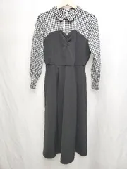 ◇ ⊂ amelier MAJESTIC LEGON チェック　シャーリング　ドッキング 長袖 膝下 ワンピース サイズF ブラック レディース P  【1410230011353】のサムネイル