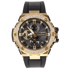 G-SHOCK Gスチール GST B100gb ゴールド カスタム CZダイヤ（キュービックジルコニア）ベゼル ラバーバンド
