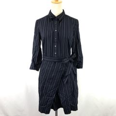 良品★Banana Republic【バナナリパブリック】 ワンピース 【size:4/LL/膝丈/紺/ストライプ】レディース/七分袖/dress◆BJ006-b