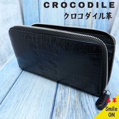ワニ革　クロコダイル　本革　ウォレット　財布　ブラック　高級　クロコダイル革　艶　バフ仕上げ　内側牛本革仕様　Leather　レザー
