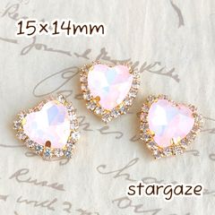 【 3個 】 15×14mm ガラス製 ハート センターパーツ ストーン ビジュー カボション ライトピンクオパール×ゴールド