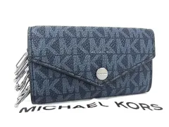 ■極美品■ MICHAEL KORS マイケルコース MK柄 PVC 5連 キーケース 鍵入れ レディース ブルー系 FJ5659