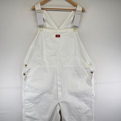 古着 ディッキーズ Dickies オーバーオール ワーク ワンポイントロゴ 大きいサイズ 山ポケ ペインター w48 L32  ホワイト メンズ